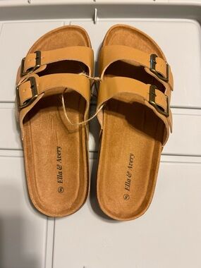 Ella & Avery Women's Tan Double-Buckle Slide Sandals, NEW Size 8
